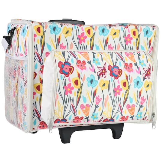Everything Mary Tan Floral Deluxe Rolling Nurse Bag